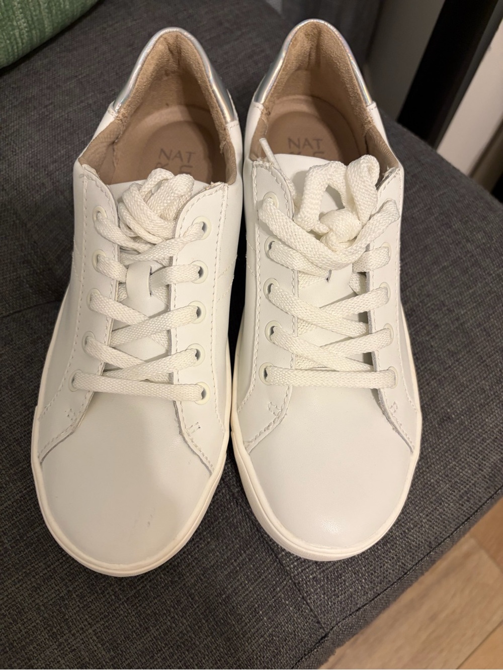 Naturalizer Morrison White Leather Lace-Up Sneakers with Metallic Heel 8W